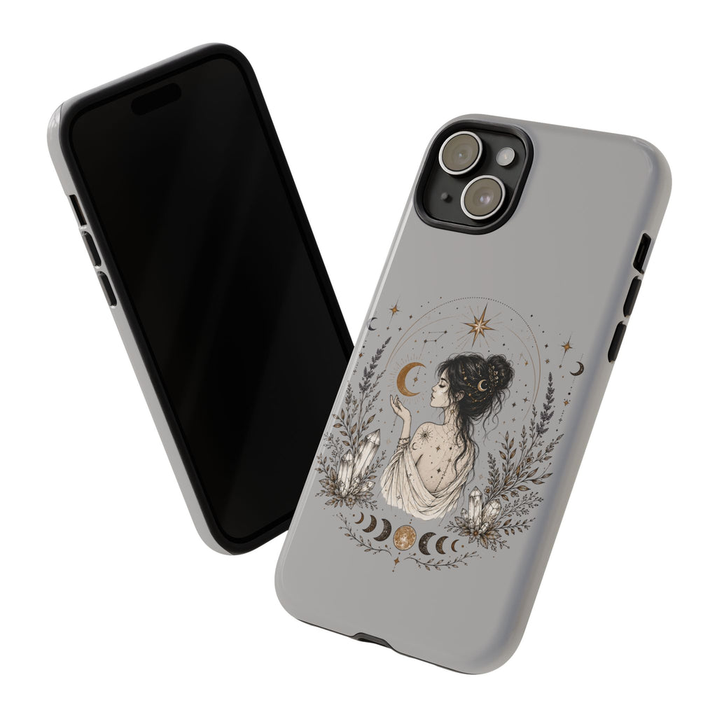 Celestial Witch Illustration Phone Case | Moon Magic, Crystals, Botanical