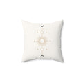 Celestial Moon Phase Sunburst Decorative Pillow — Boho Spiritual Accent