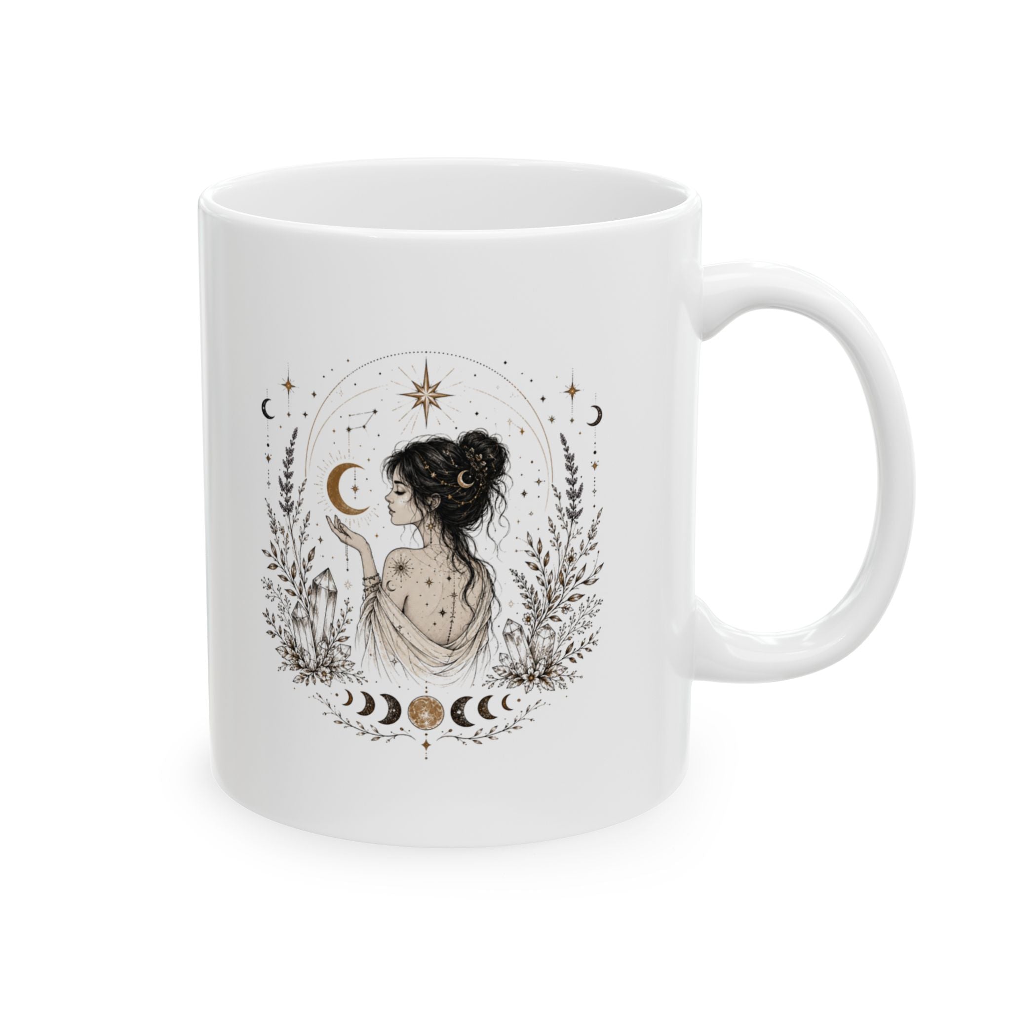 Spiritual Moon Goddess Ceramic Mug, (11oz, 15oz)
