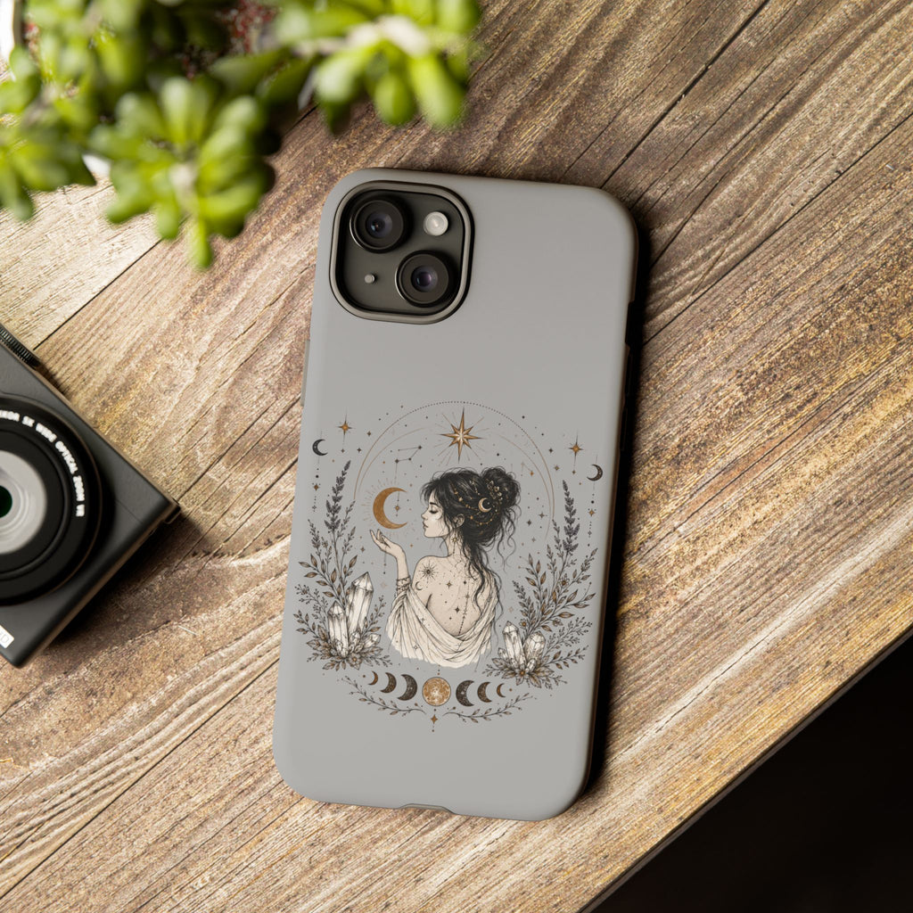 Celestial Witch Illustration Phone Case | Moon Magic, Crystals, Botanical