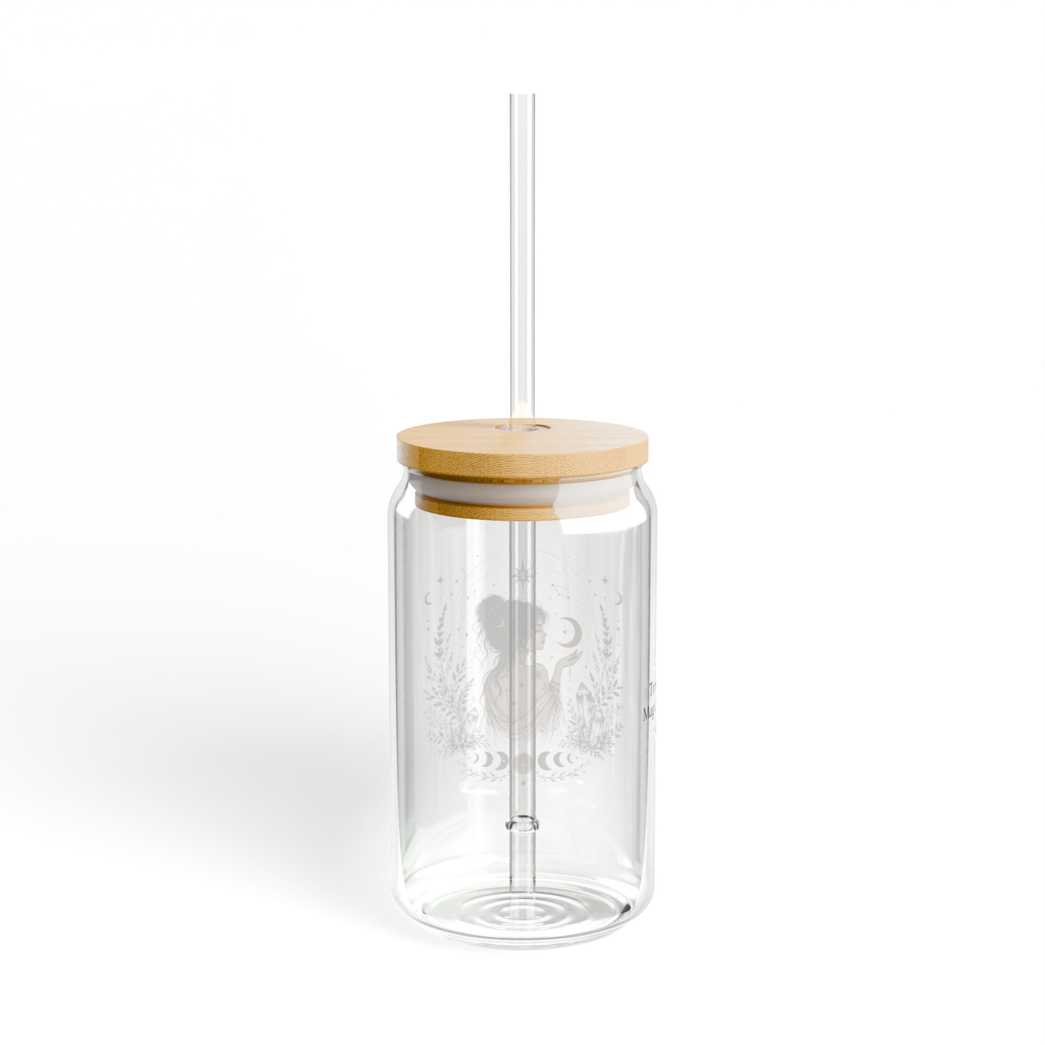 Moon Witch Illustration Sipper Glass | 16oz Glass Tumbler with Straw
