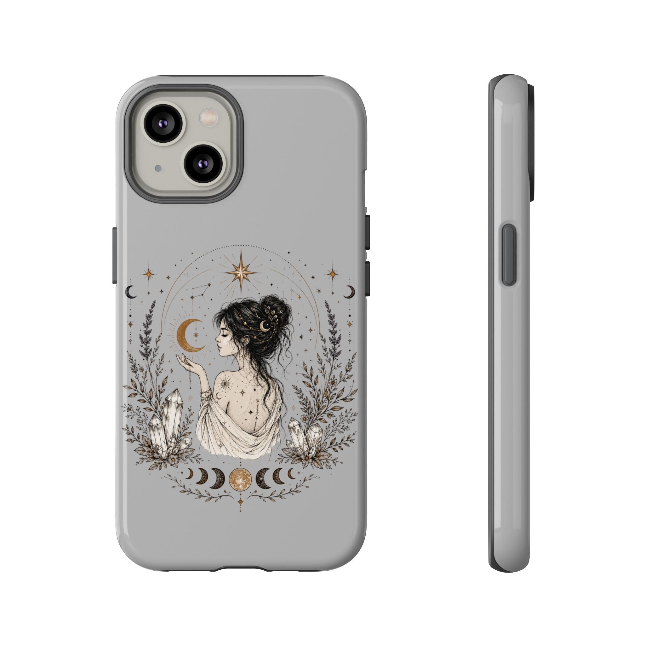 Celestial Witch Illustration Phone Case | Moon Magic, Crystals, Botanical