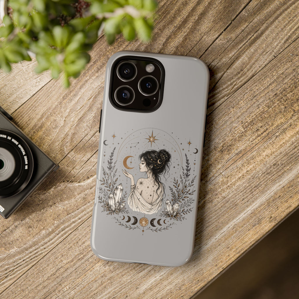 Celestial Witch Illustration Phone Case | Moon Magic, Crystals, Botanical