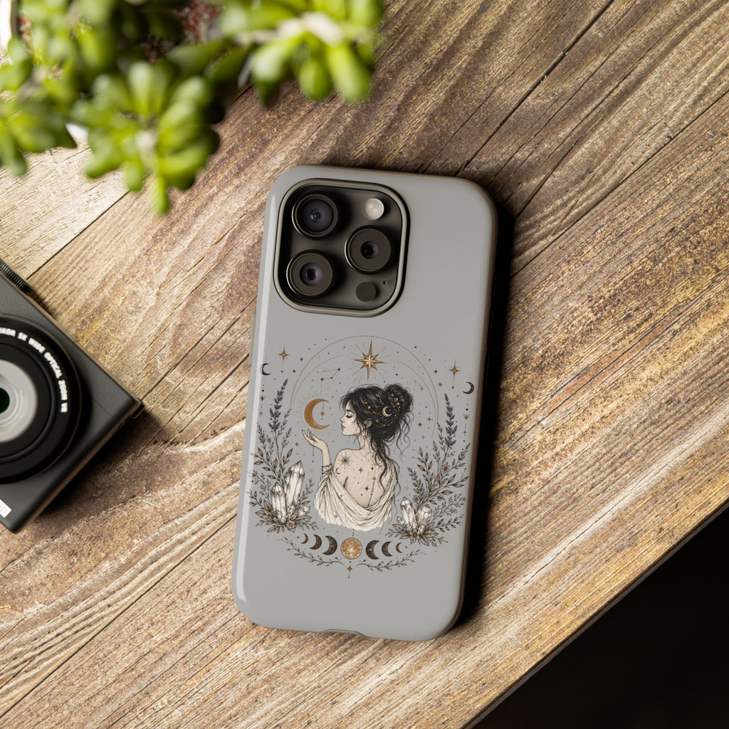 Celestial Witch Illustration Phone Case | Moon Magic, Crystals, Botanical